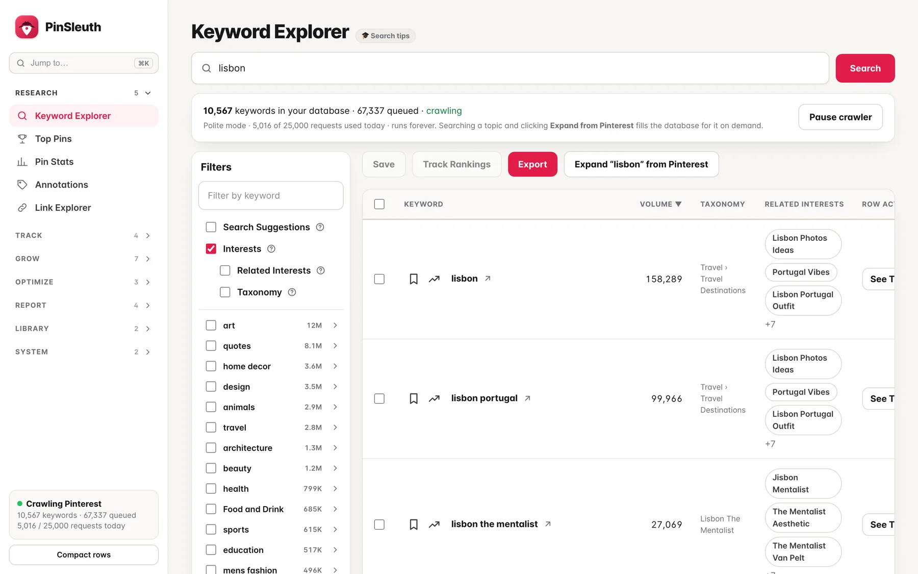 Keyword explorer listing keywords with monthly search volumes